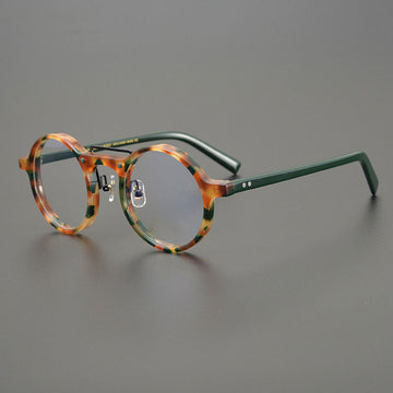 Van Vintage Round Acetate Optical Glasses Frame Round Frames Southood Green-leopard